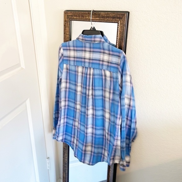 SO blue plaid print long sleeve flannel button down shirt - Picture 3 of 7